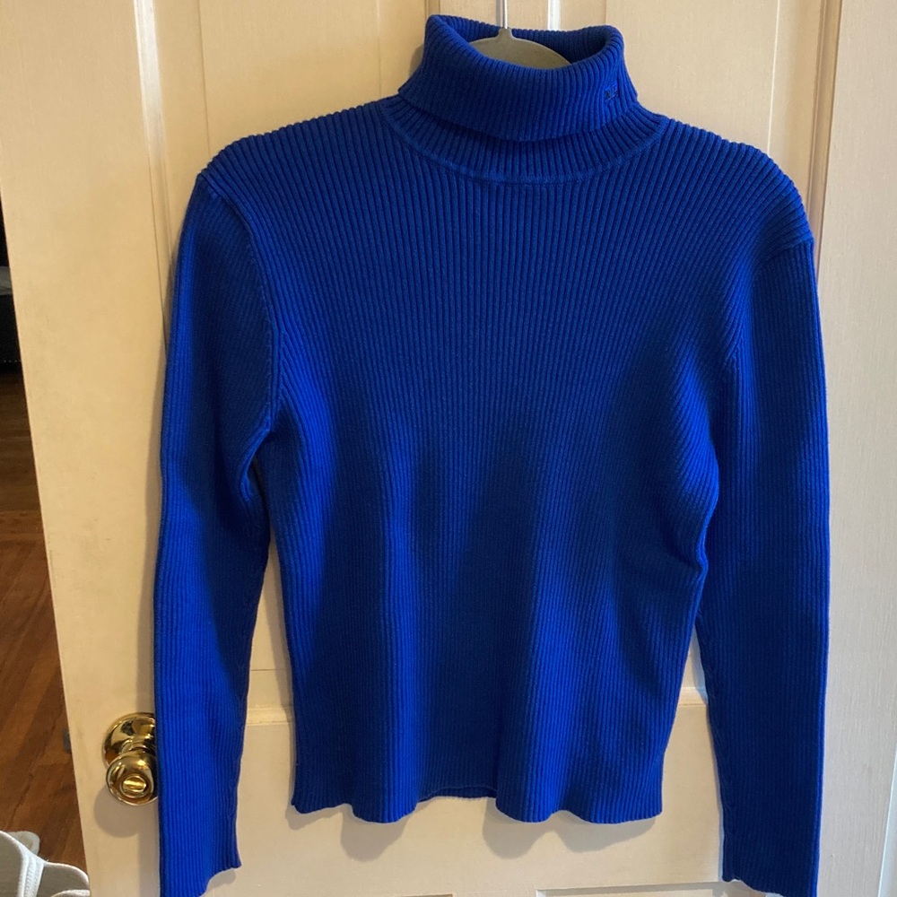 Lauren Ralph Lauren womens LP Blue Sweater turtleneck with “RLR” on turtleneck